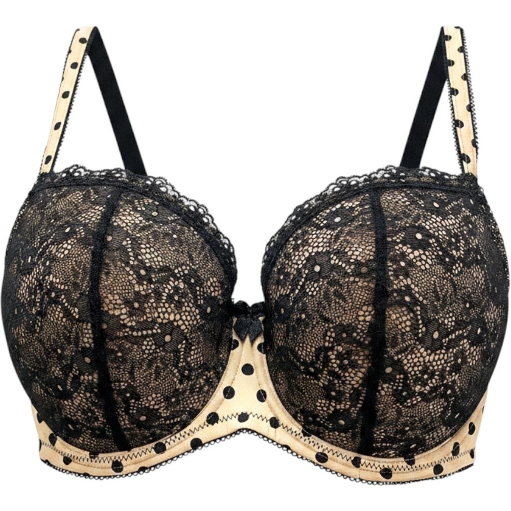 b.tempt'd Polka Dot Lace Push Up Bra Rockabilly Retro Cream Black Pin Up 32DDD